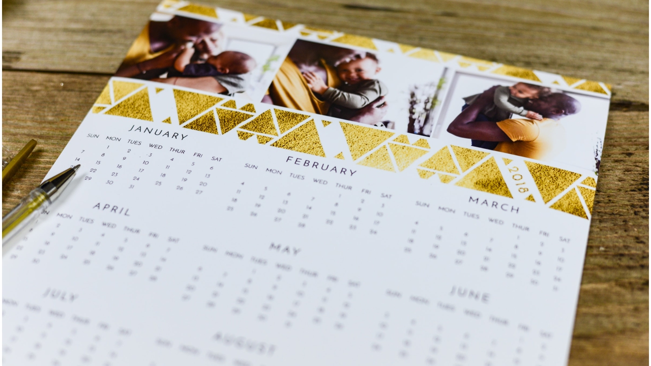 White paper calendar on a table